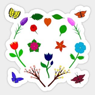 Scattered Flowers and Butterflies, no background Sticker